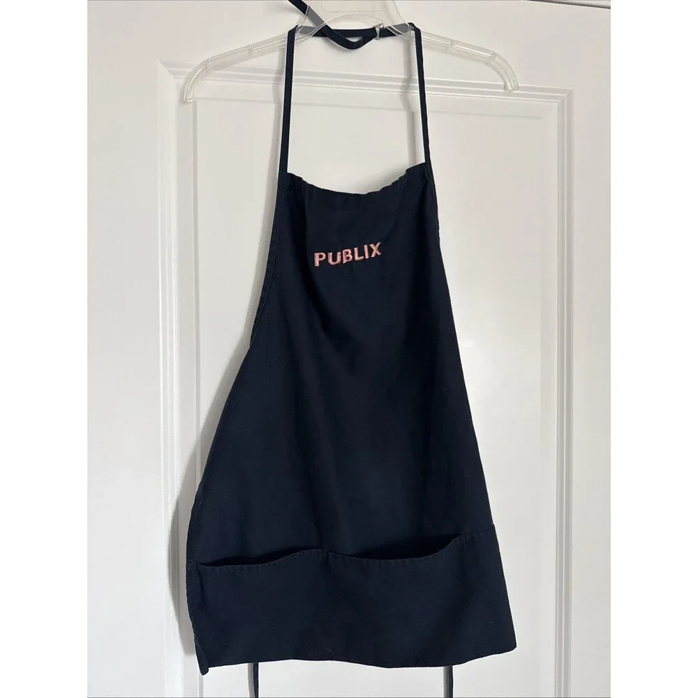 VTG Publix Grocery Apron Blue w/ Pink Embroidery Bakery Food Produce Uniform